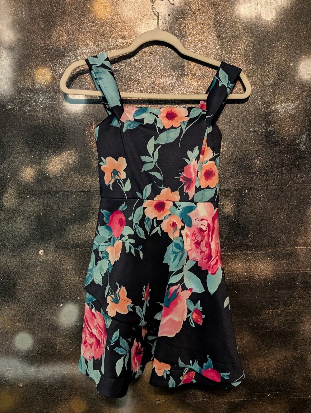 Speechless Navy Floral Skirt with Pink & Teal Blossoms
